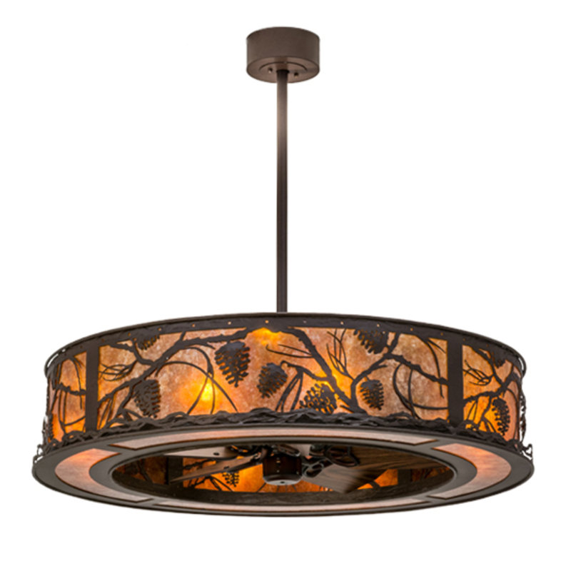 Ventilateur de plafond Whispering Pines, H 42 po x l 45 po x P 45 po, Mica de couleur ambrée, Café noir