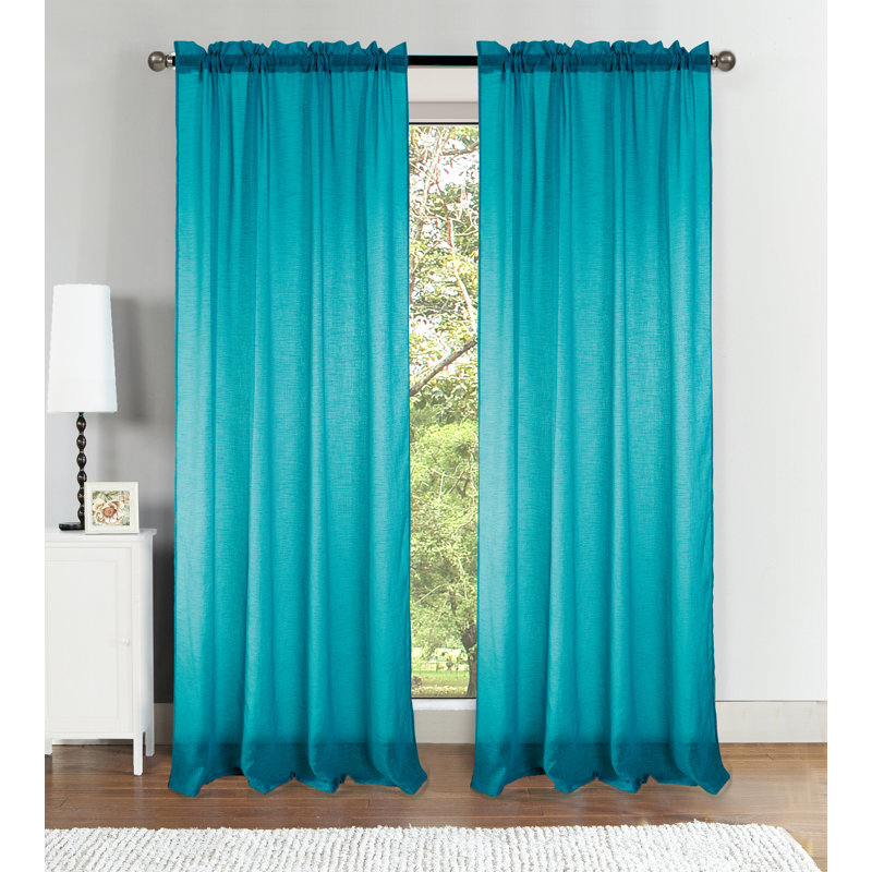 Panneau de rideau simple diaphane avec passe-tringle Landrienne, Teal