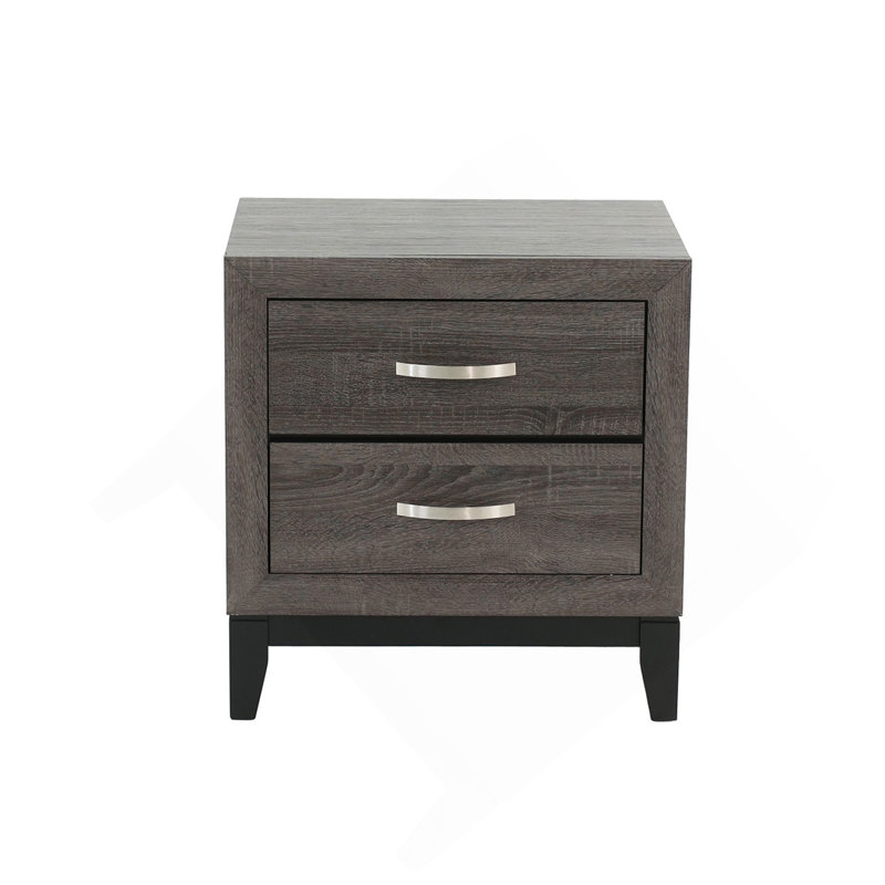 Table de chevet en bois deux tons avec 2 tiroirs, gris feuille, Gris