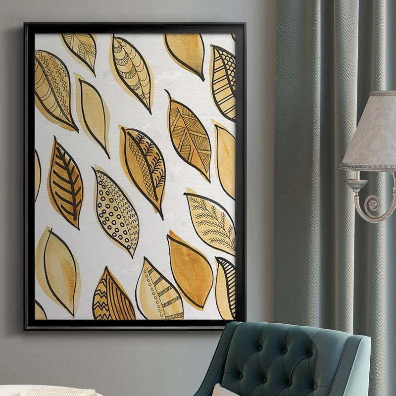 Motif de feuilles à motif II encadré sur papier, Noir, H 24,5 po x l 18,5 po x P 1 po