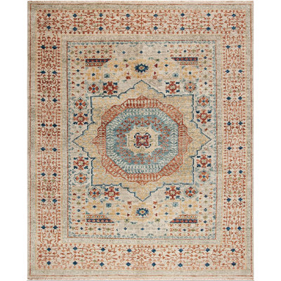 Oriental Hand-Knotted Wool Ivory / Rust Area Rug
