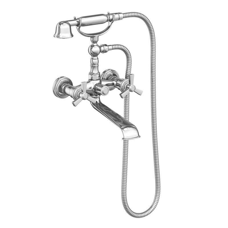Miro Wall Mount Exposed Tub & Hand Shower Set, Cross Handle , Polished Chrome