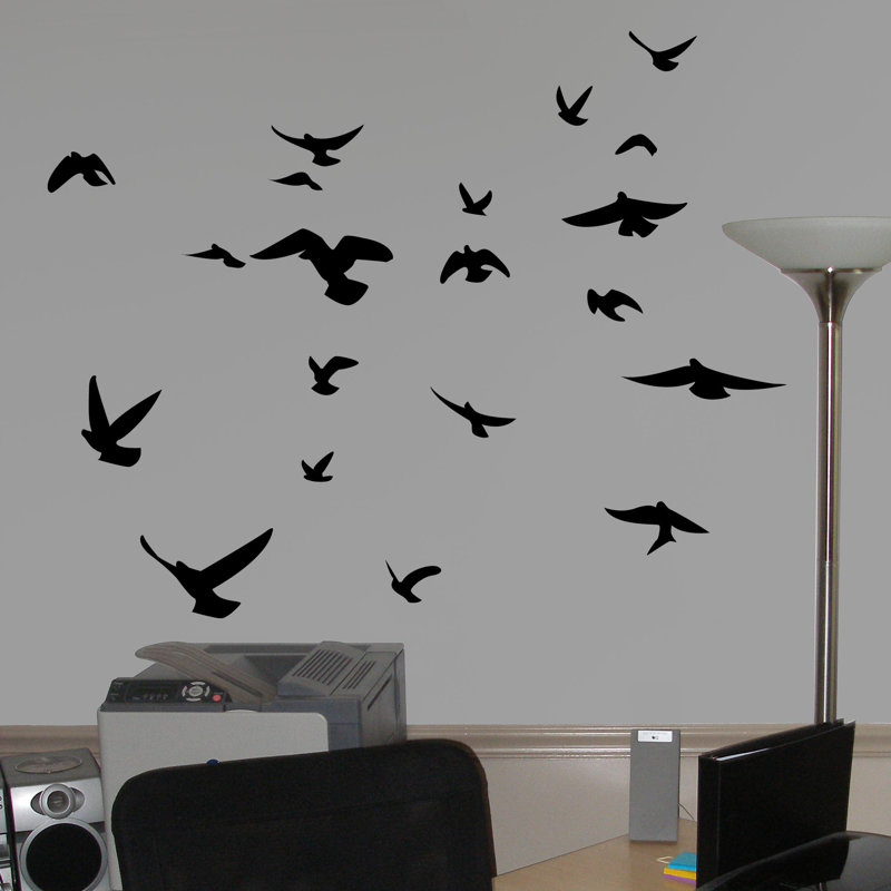 Décalcomanie murale silhouette d’oiseaux, Noir