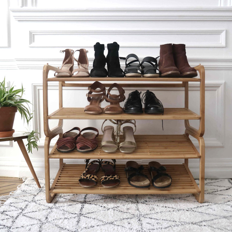 8 Pair Stackable Solid Wood Shoe Rack