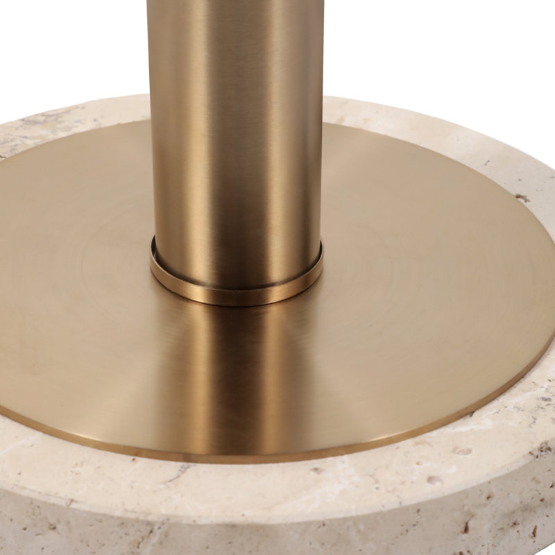 Lampe sur pied haute avec basse en travertin pour chambre à coucher - Lampe traditionnelle décorative pour salon et bureau - 61 po, blanc et or