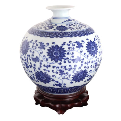  Vase chinois à motif floral bleu et blanc
