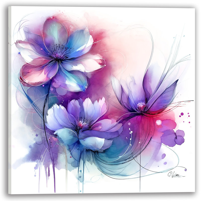 «Vibrant Watercolor Anemones», art sur toile tendue, H 30 po x l 30 po x P 1,5 po