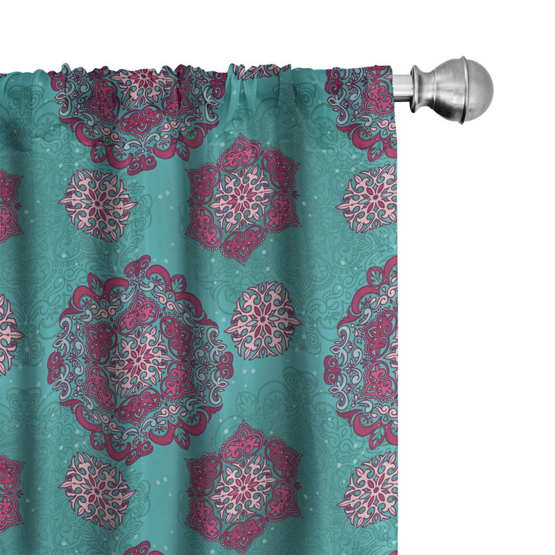 Rideaux 4 panneaux East Urban Home, ornements floraux médiévaux, turquoise rose pâle, L 56 po x L 95 po