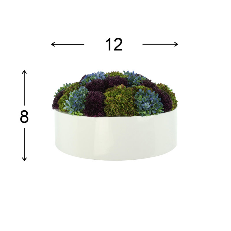 Hydrangea and Sedum Arranged in Fiberstone Planter