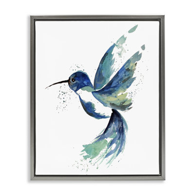 «Modern Blue Hummingbird Flying - Floater Frame», impression sur toile