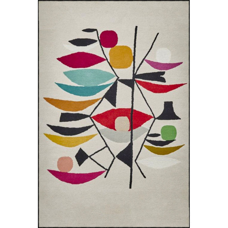 Colorful Shaped Patterned Woven Base Machine Washable Rug, Rectangle 3'3" x 4'11" Rug Pad Included