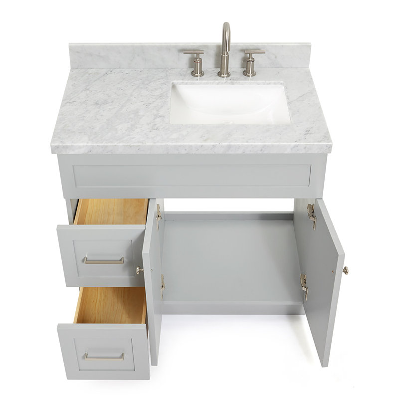 Hamlet 37'' Single Bathroom Vanity with Carrara Marble Top, Gray