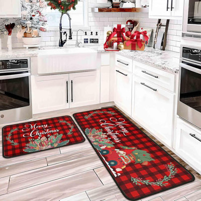 Christmas Kitchen Rugs And Mats Set Of 2 Kitchen Floor Mat Non-Slip Backing Xmas Decorative Washable Runner Rug  Merry Christmas Decorations For Home