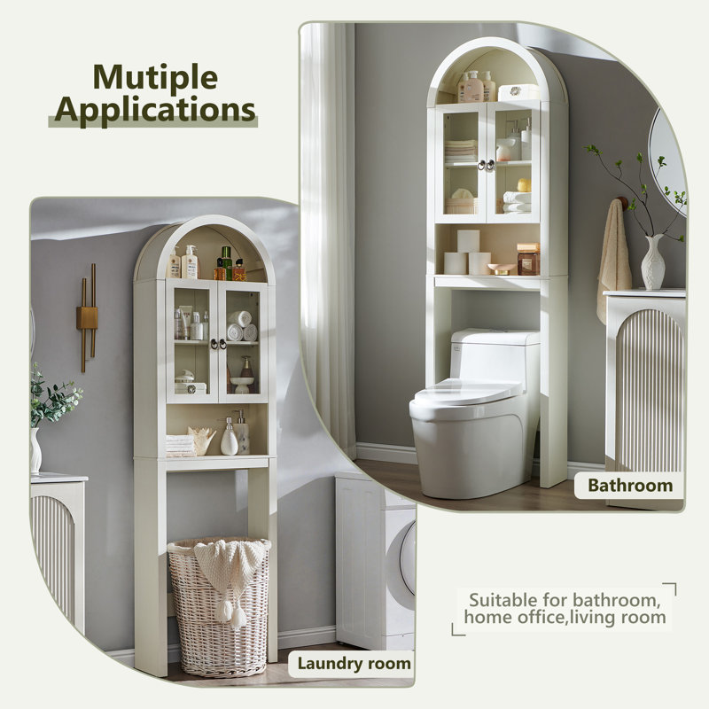 Armoire de rangement pour salle de bain autoportante avec portes en acrylique Ahart, Blanc