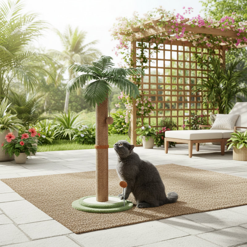 Ce poteau à griffer pour chat debout en forme de cocotier est livré avec une balle interactive, ce qui le rend idéal pour les chats d'intérieur. Il a une douce finition brune.