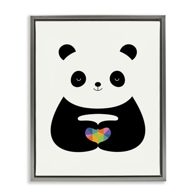 Panda & Geometric Heart  Framed Floater Canvas Wall Art, design by Andy Westface
