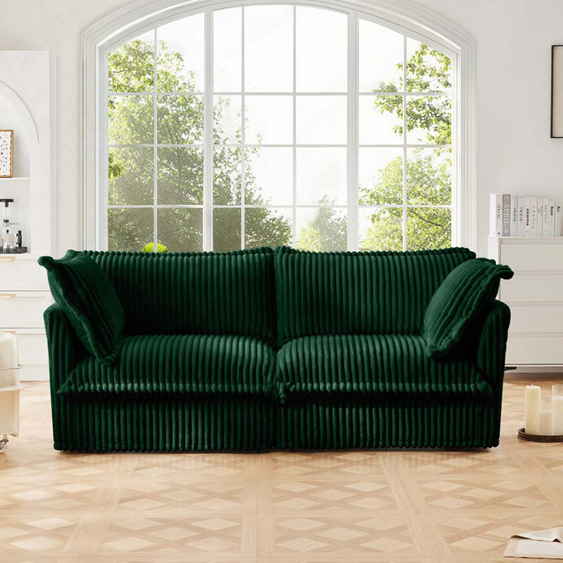 Canapé modulaire Jasiah, H 34,6 po x l 83,4 po x P 33 po, Velours côtelé vert