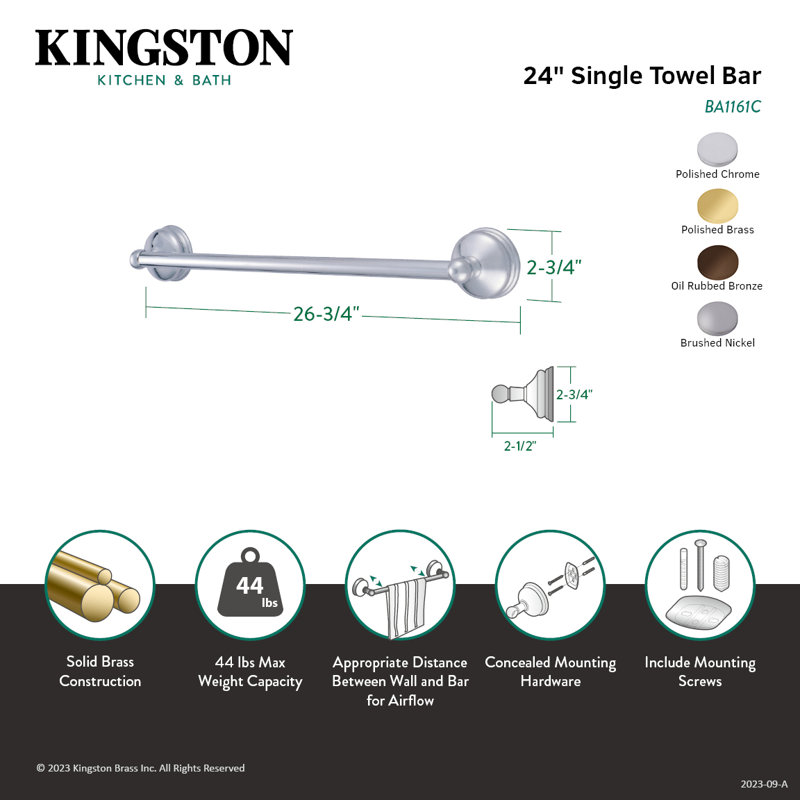 Kingston Brass Vintage 24-Inch Towel Bar, Brushed Nickel