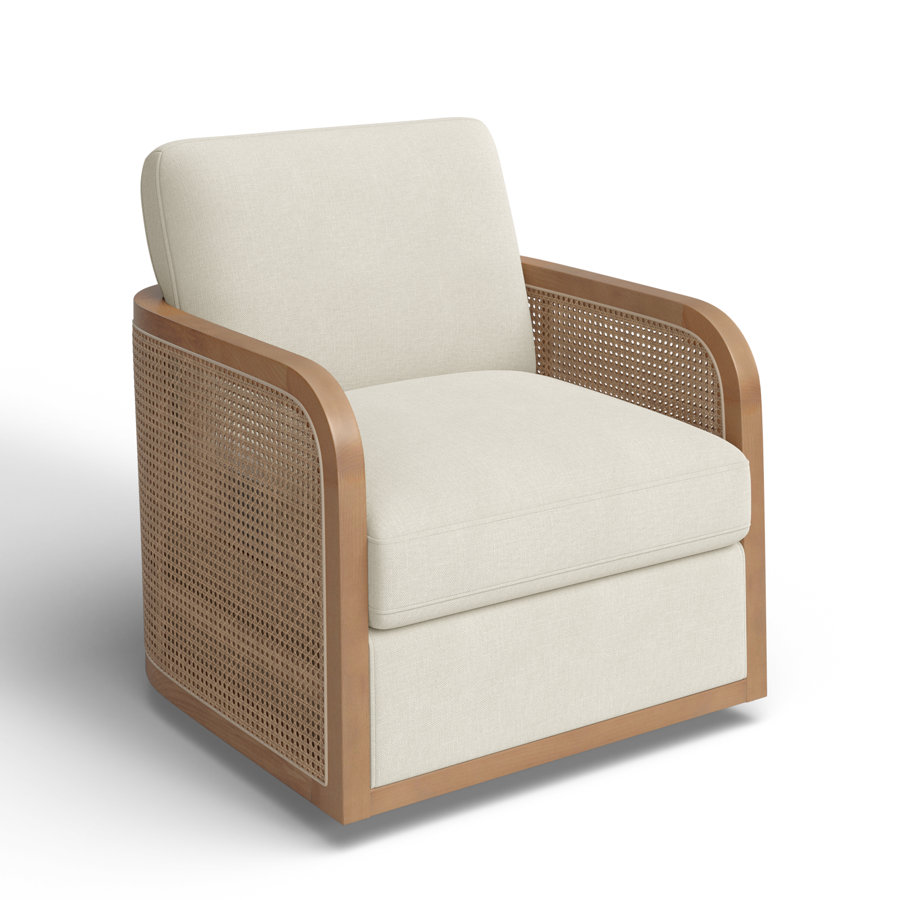 Juliette Upholstered Natural Cane Swivel Barrel Chair