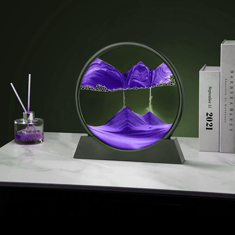 3D Dynamic Sand Art Liquid Motion, Moving Sand Art Picture Round Glass 3D Deep Sea Sandscape In Motion Display Flowing Sand Frame Relaxing Desktop Home Office Work Decor