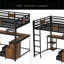 Grand lit mezzanine avec bureau et tiroirs de rangement en tissu non tissé, cadre de lit mezzanine en métal avec échelles, sans nosie et sans sommier