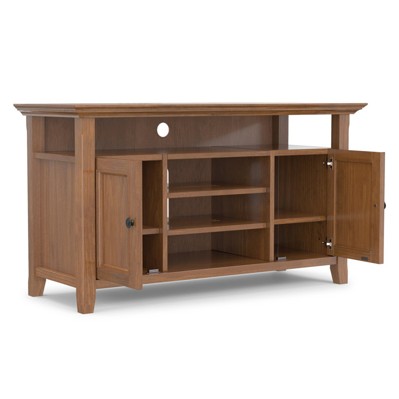 Amherst 54"W Solid Wood Transitional TV Stand for TVs up to 60" with 2 Cabinets and Adjustable Shelves, Medium Saddle Brown