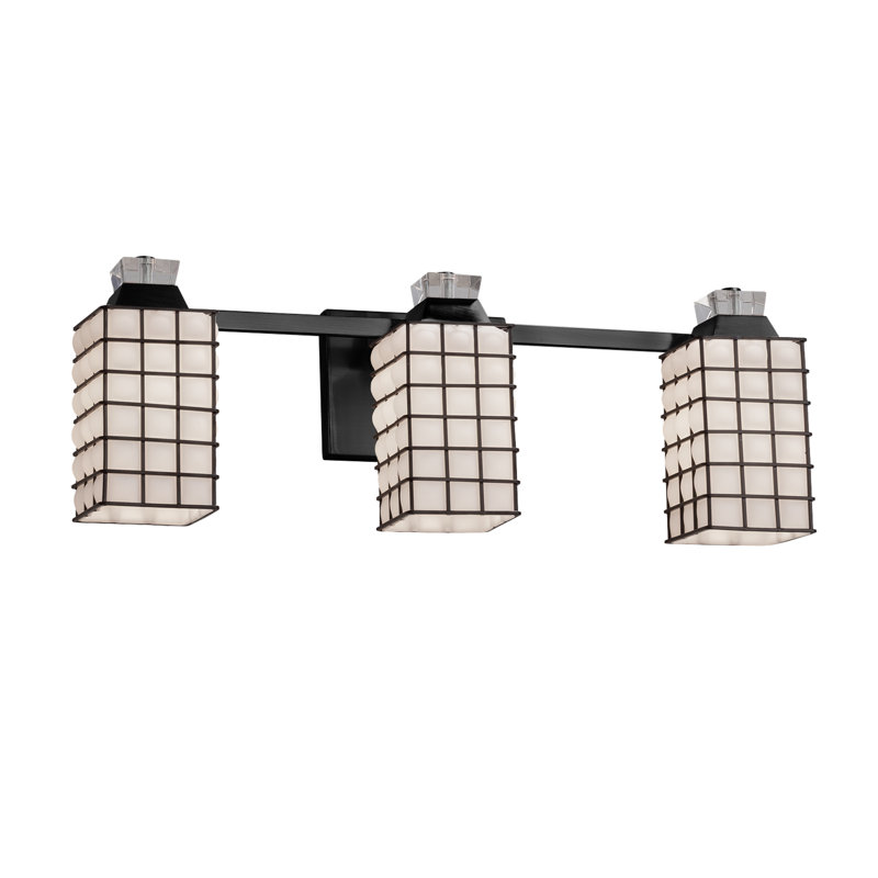 Barre d'éclairage de salle de bain 3 lumières Astor, Grille avec bulles transparentes, Chrome poli, DEL dédiée