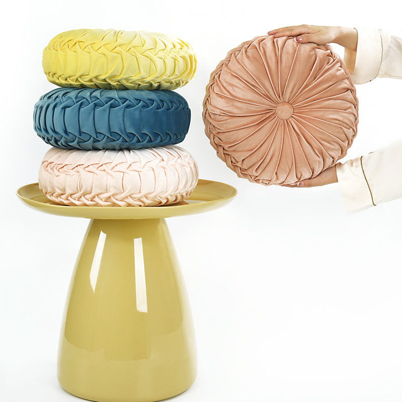 Velvet Round Throw Pillow, Lemon