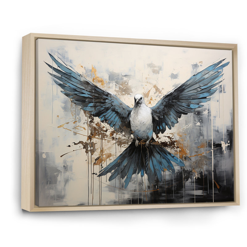 Minimalisme bleu colombe - salon d'art mural colombe, Cadre naturel flottant, H 30 po x l 40 po x P 1,5 po