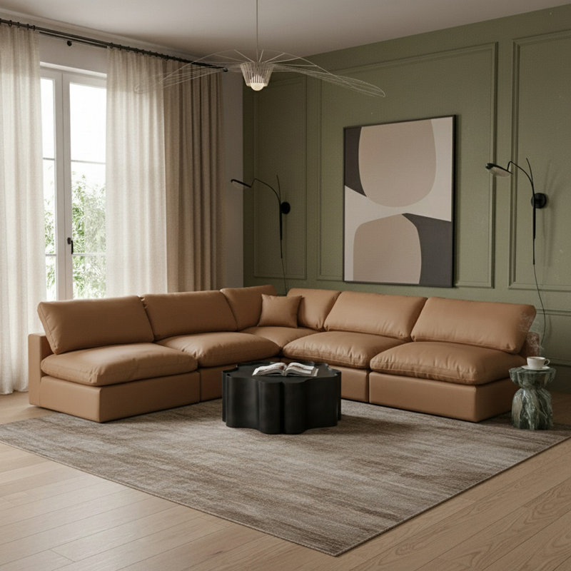 Canapé modulaire réversible de 120 po en similicuir, Cuir cognac végétalien