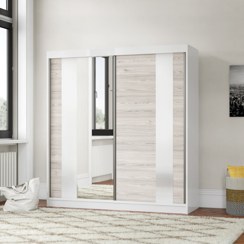 Gulledge 2 Door Manufactured Wood Wardrobe, 218cm H x 203cm W x 61cm D, Gray/White