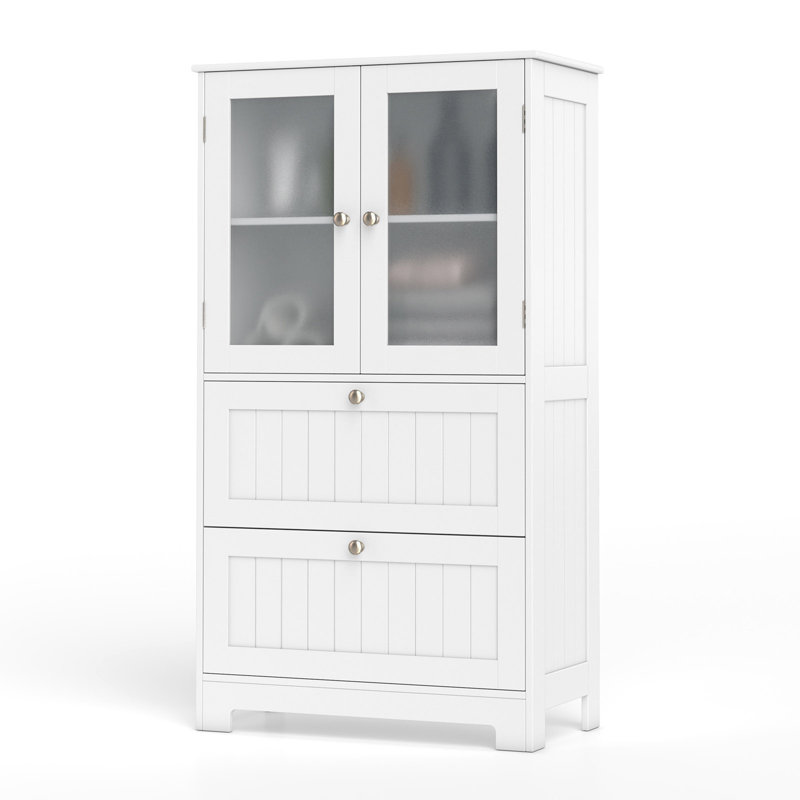 Bathroom Floor Storage Cabinet Freestanding Cupboard Pantry w/ 2 Drawers