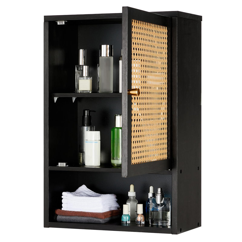 Armoire de salle de bain murale avec portes en rotin et tablette réglable, armoires à pharmacie en bambou au-dessus de la toilette
