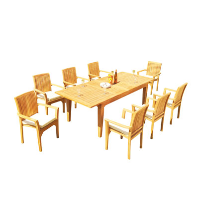 Matamoros 8 - Person Teak Wood Patio Dining Set with Rectangular Table