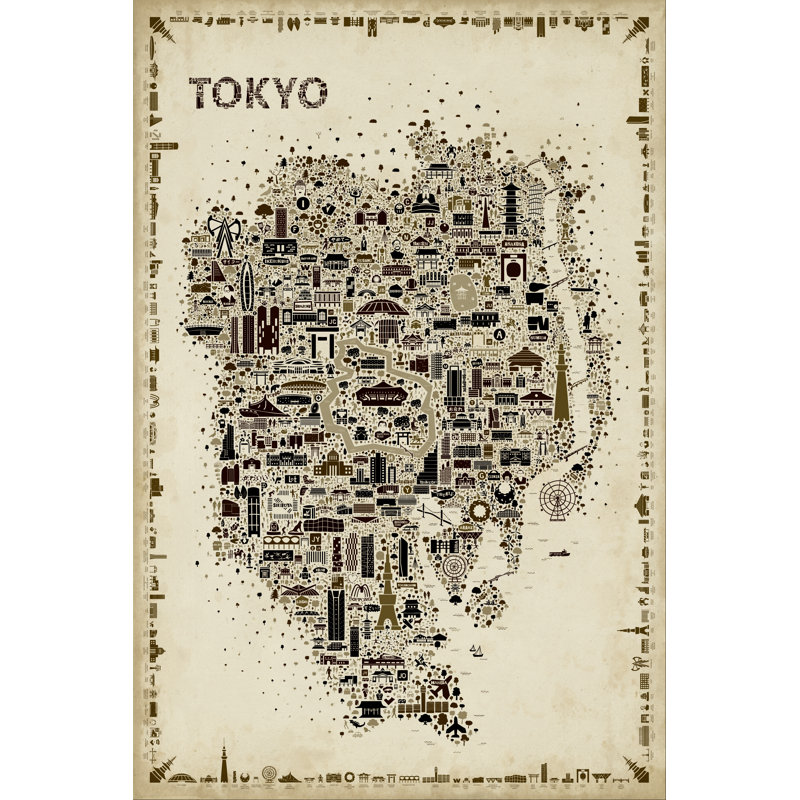 Antique Iconic Cities-Tokyo by Rafael Esquer - Graphic Art, Wrapped Canvas, 122cm H x 81cm W