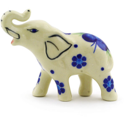 Figurine éléphant bleu-belle fleur en céramique
