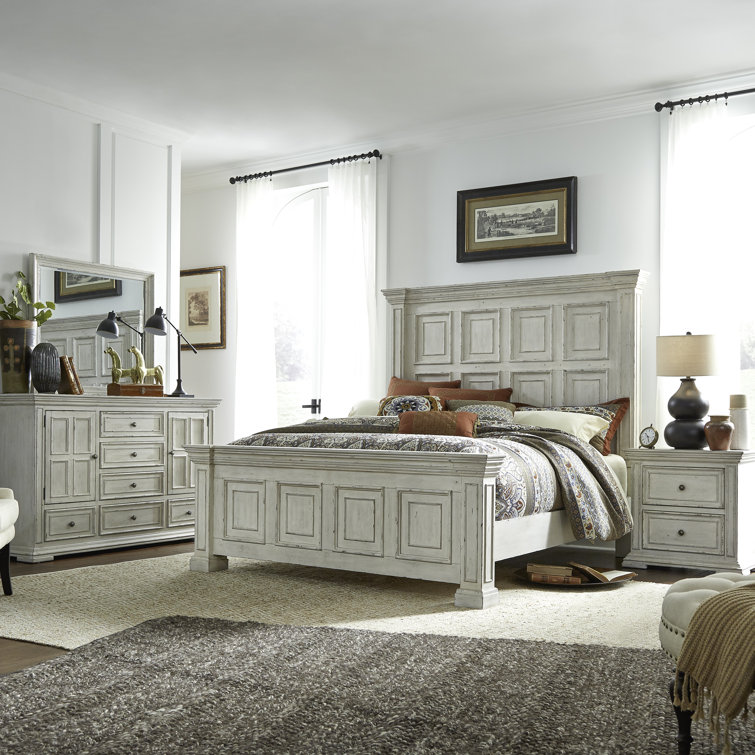 Temple Cloud Panel Bed, Dresser & Mirror, Night Stand