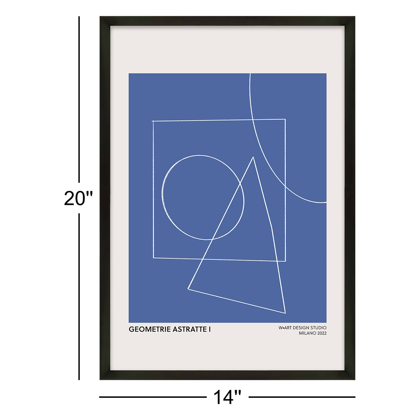 Geometric Abstraction In Blue by Romina Gadler, Black, 20" H x 14" W x 1.25"D