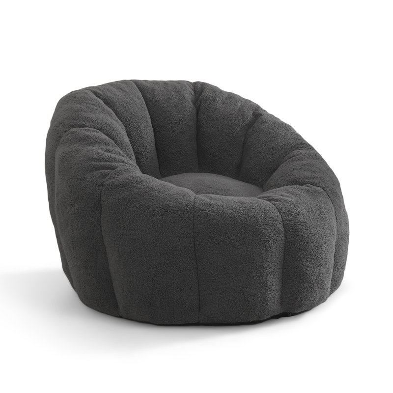Compression 40"W Pumpkin Bean Bag Sofa For Adults, Soft Teddy Fabric Bean Bag Chair, Dark Gray Teddy