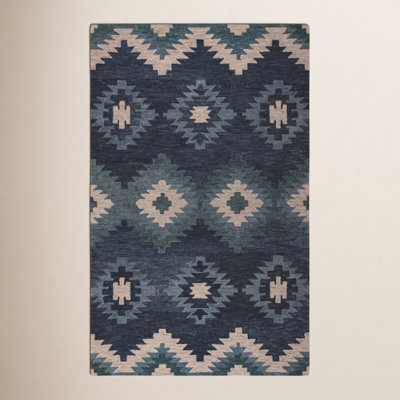 Doretta Blue Hand-Tufted Geometric Wool Rug