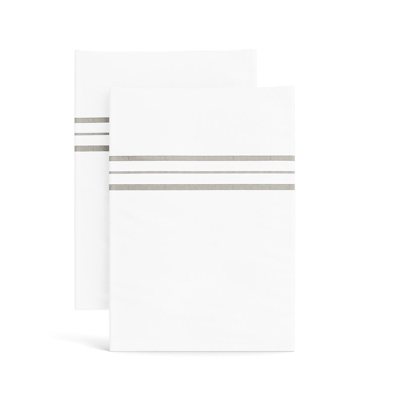 Orleans 100% Cotton Striped - Set of 2, King Pillowcase, White Taupe