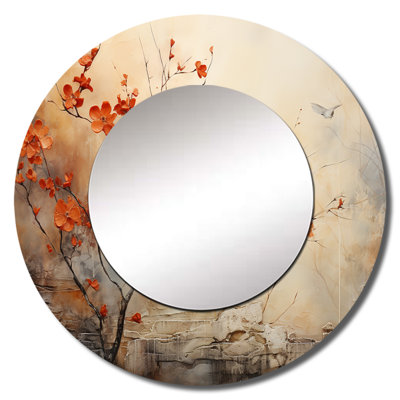 Sauncho Maple Trees Glowing Embers I - Maple Mirror, Traditional Round Decorative Wall Mirror, Printed Metal Art