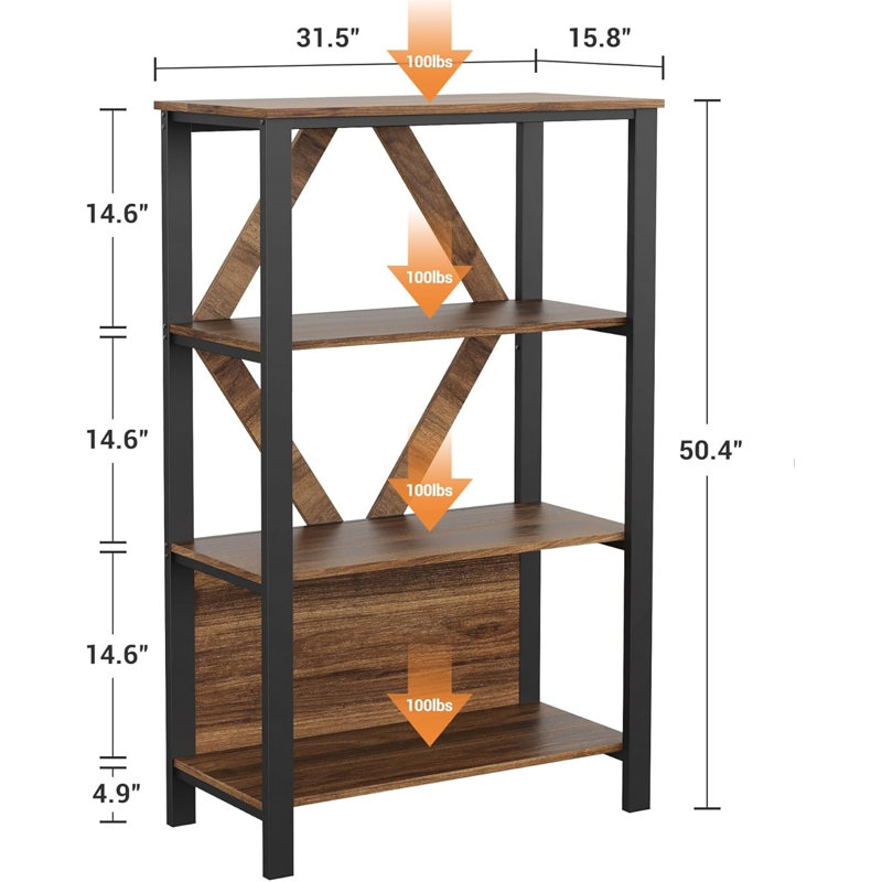 Bibliothèque avec tablettes ouvertes et lumières à DEL, (4 tablettes) H 127 po x l 80 po x P 40,1 po, Brun