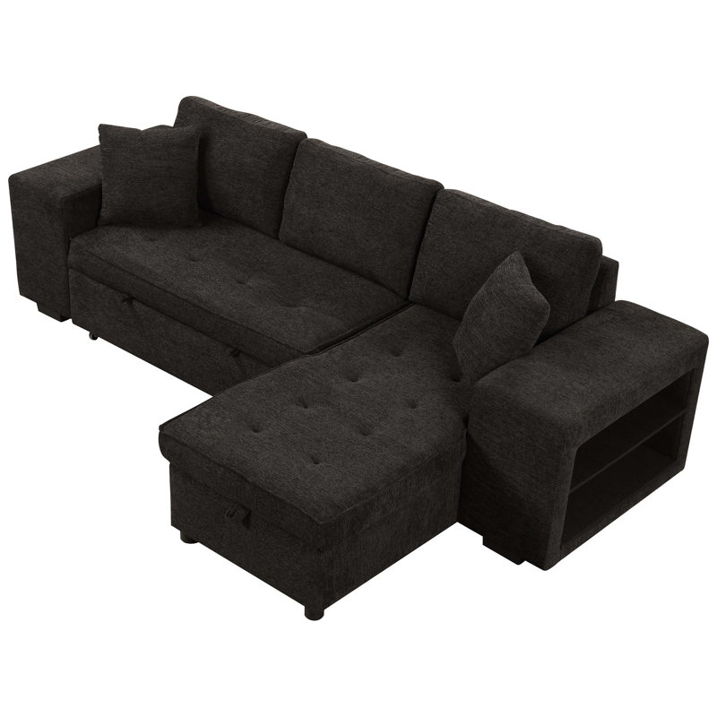 Canapé modulaire réversible en L de 104,5 po à 3 places, canapé-lit escamotable avec méridienne de rangement et 2 tabourets de mobilier de salon, gris anthracite