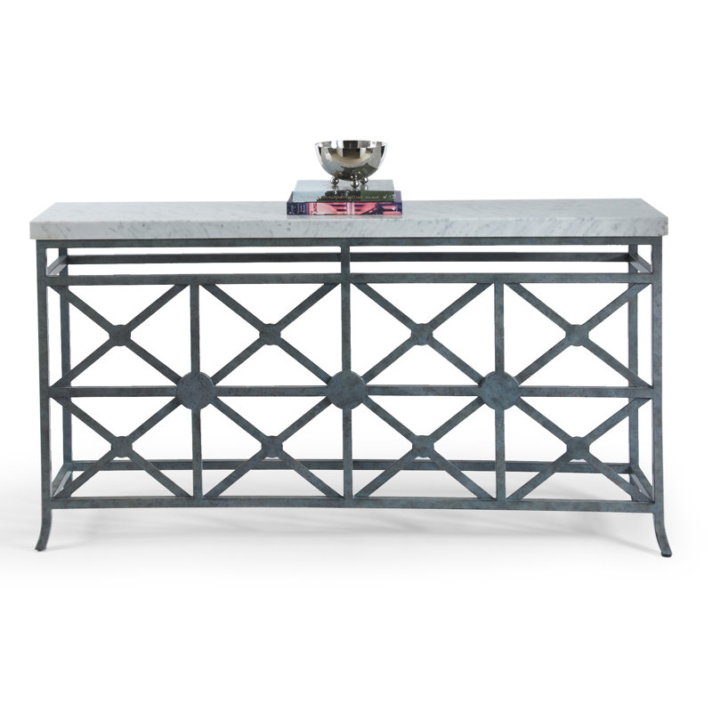 Eton Manor 66'' Green Patinated Steel Console with Marble Veneer