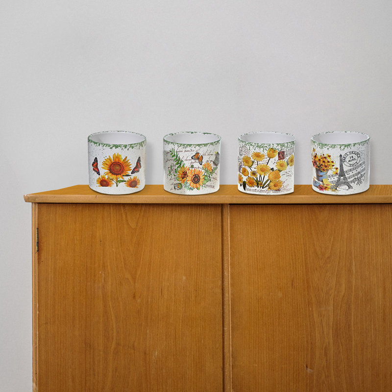 Ensemble de pots à fleurs en céramique 4 pièces Sunflower