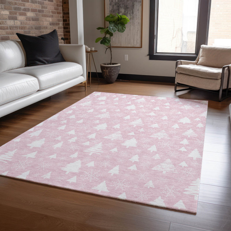 Tapis rose pour arbre de Noël intérieur / extérieur lavable à la machine, Rectangulaire 3 pi x 5 pi
