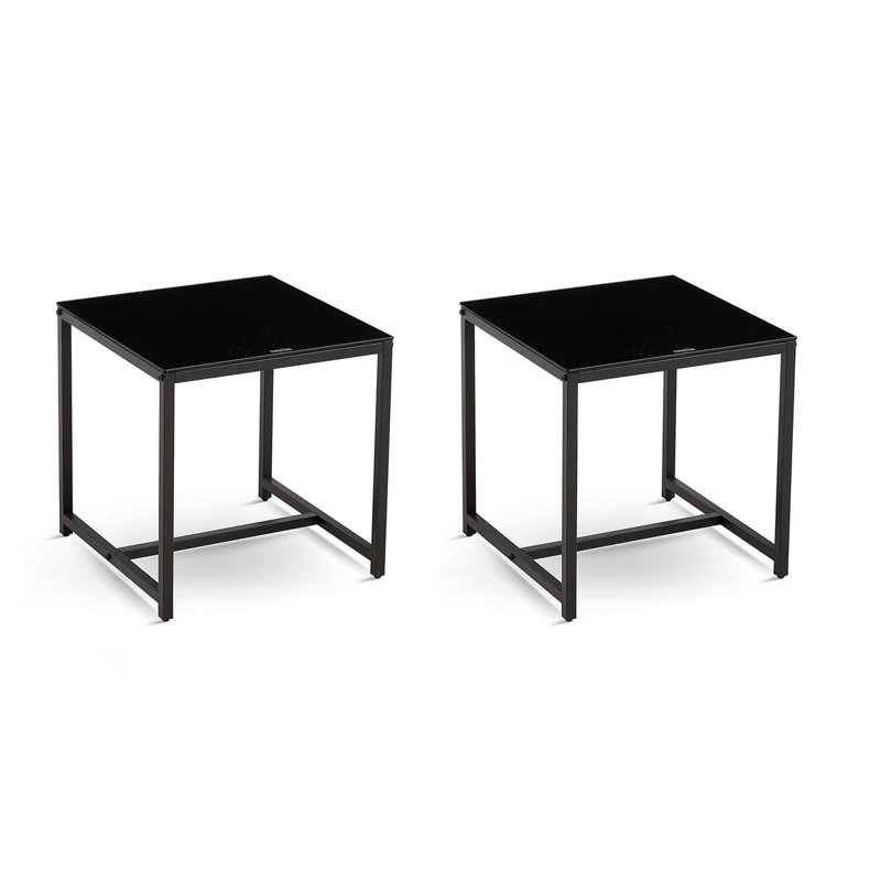 Table de chevet en verre noir, table de bout en panneau de fibres à densité moyenne, petite table à thé et canapé, 1