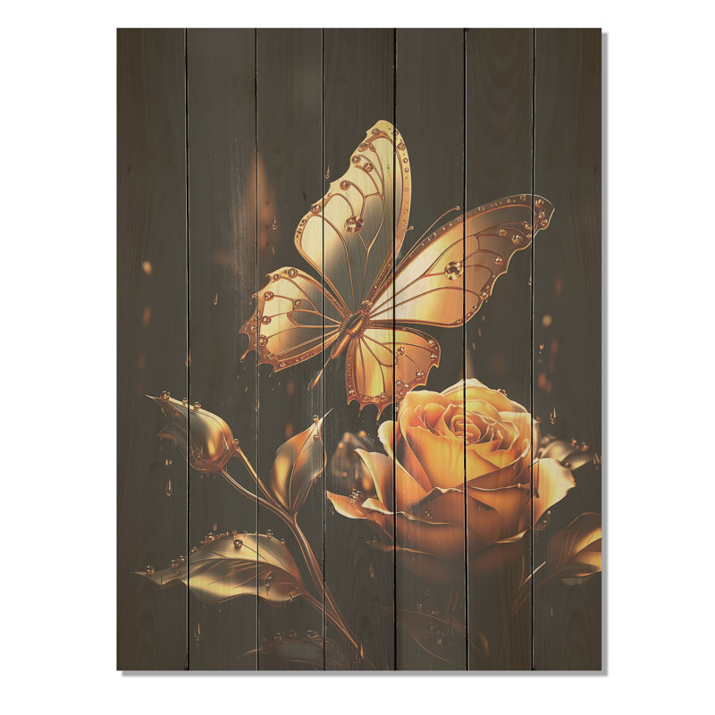 Papillons dorés et noirs Essence Blooms II - Animal papillon sur bois, H 20 po x l 10 po