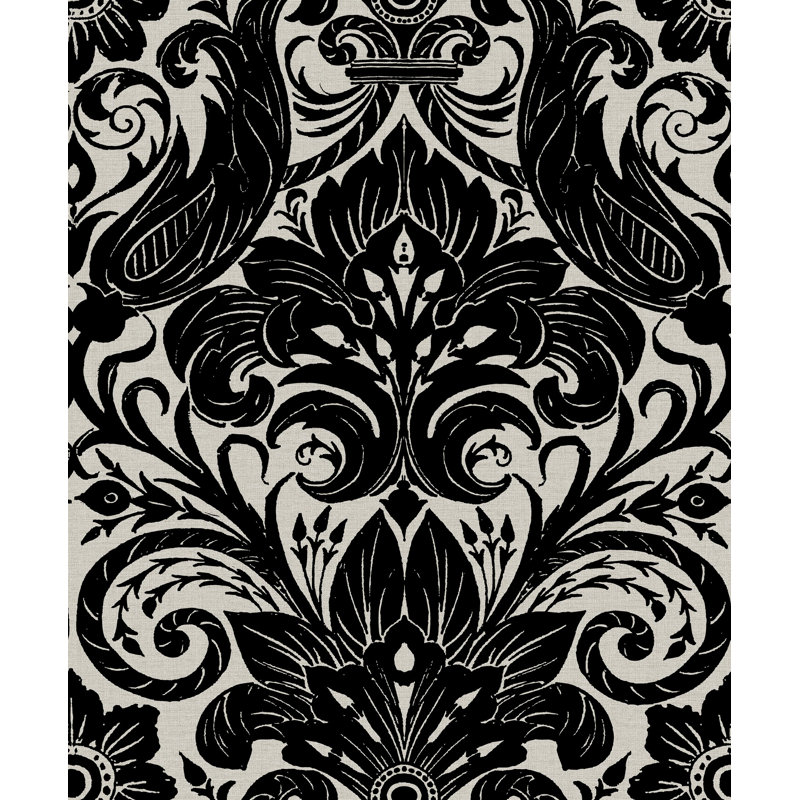 Llewelyn-Bowen - Off The Wall Damask Fabric Wallpaper Roll, Black